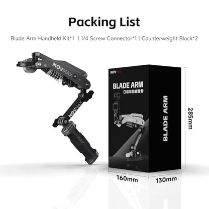 MOVMAX Blade Arm Handheld Kit for DJI Pocket 3, Insta 360, and GoPro Hero 12 Action Cameras, Handheld Stabilizer/N2 Arm Technology/Universal Locking Screw - style: Handheld Kit