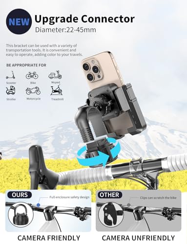 Bike Phone Holder, Motorcycle Phone Mount [No Block Camera] [Anti-Shake Design] [Silicone Wrapped] Handlebar Cell Phone Mount for Bike/Scooter/ATV, Fits iPhone 17/16/15/14/13 Pro Max & 4.7"-7" Phones