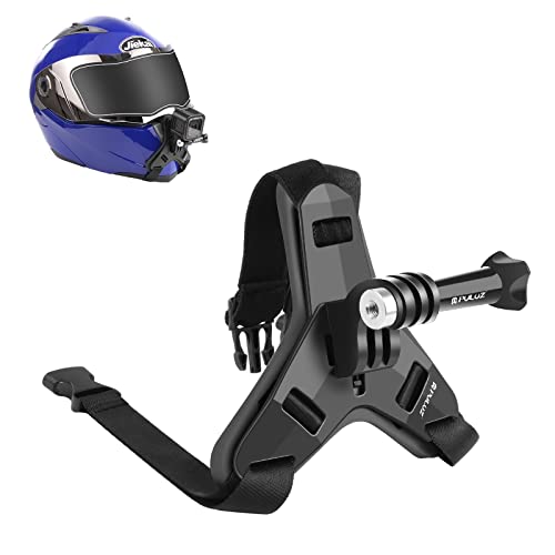 PULUZ Motorcycle Helmet Chin Strap Mount for GoPro HERO12 Black 11 10/DJI Osmo Action 2 3/Insta360 X4 X3 Ace Pro ONE X2 and Other Action Cameras Motorcycle Helmet POV Shooting Accessories (Black) - color: Black