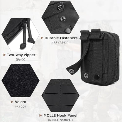 Azarxis Tactical Mini Belt Pouches, Multi-Purpose Small Battery Case Compact Utility EDC Card Slot Holder Waist Bags Military Molle Pack Sundries Storage Pack - color: #05 Black