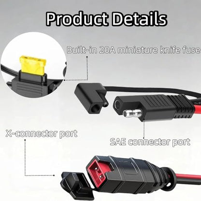 SAE Adapter Connection Components Compatible with NOCO Genius 5 GC009 Intelligent Battery Charger 4269, with 14AWG Pure Copper SAE Connector Tail Fiber, Used for Motorcycle/ATV/UTV/car