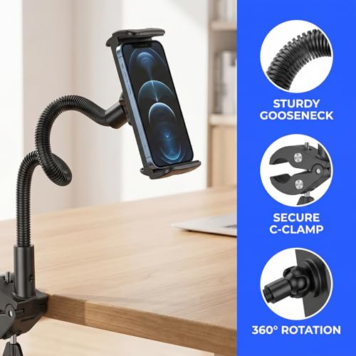 Phone & Tablet Holder for 5-13 Inch Screens, Aluminum Alloy Nylon Adjustable 360° Rotatable Mount, Motorcycle Handlebar Car Dashboard Stand