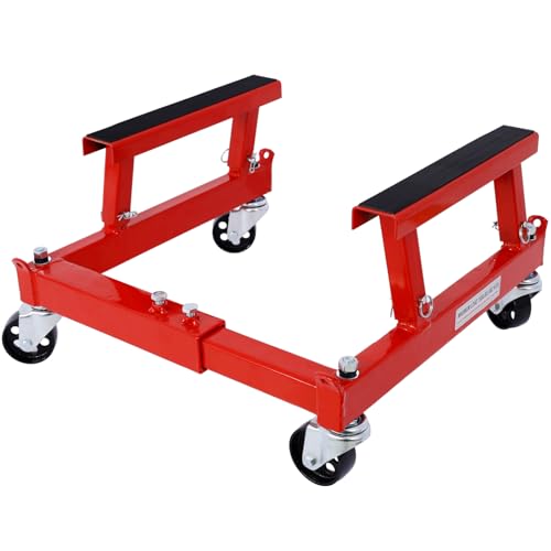 Motorcycle & ATV Maintenance Stand Hold Up to 1500lbs with Steel Frame Engine Cradle Dolly W/4 Locking (Red) - color: Red
