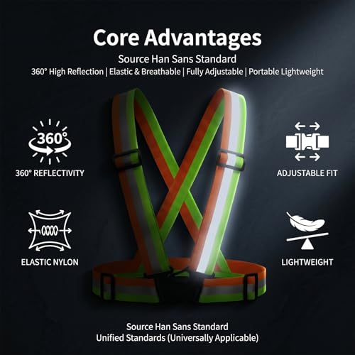 High Visibility Reflective Safety Vest, 2 Inch Wide Straps, Adjustable and Elastic, for Running, Cycling, Walking, Construction, Motorcycle