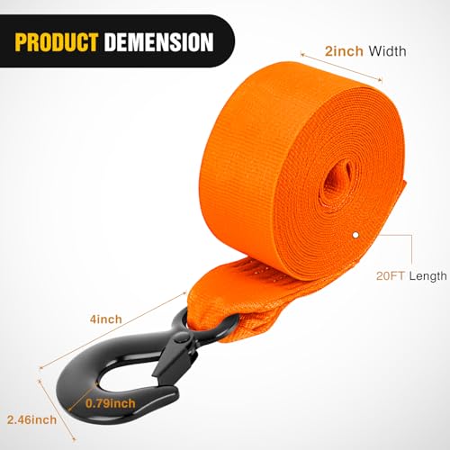 Boat Trailer Winch Strap 2 x 20Inch With Steel Hook 500 LBS Break Strength Winch Strap For Pontoon, Jet Ski, Fishing Boat - color: 2in x 20ft Boat Trailer Winch Strap