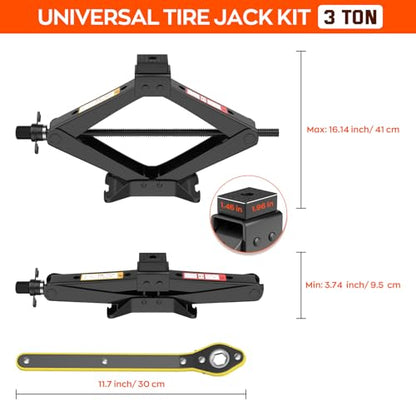 Scissor Jack for Car 3 Ton 6614 LBS, Spare Tire Changing Kit,Portable Tire Jack,Lifting Jack for Car/SUV/MPV - size: 3T with Rubber Top