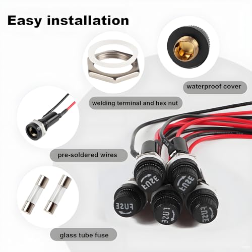 6pcs Panel Mounted Fuse Holder,with pre-Welded 18AWG Leads Measuring 6" Length,6 * 30mm 10A 250VAC / 15A 125VAC Equipped with 12pcs(6 * 10A+6 * 15A) Fast Blowing Glass Tube fuses - style: wired-6*30mm