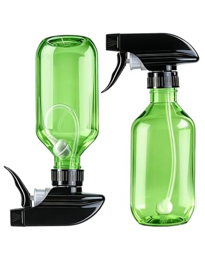 2 Pack 360° Spray Bottles, 10 oz Plastic Small Containers with Adjustable Spray Nozzles, Spray Bottles for Hair, Cleaning Solutions, BBQ and Plants Green - color: Green, size: 10 Ounces