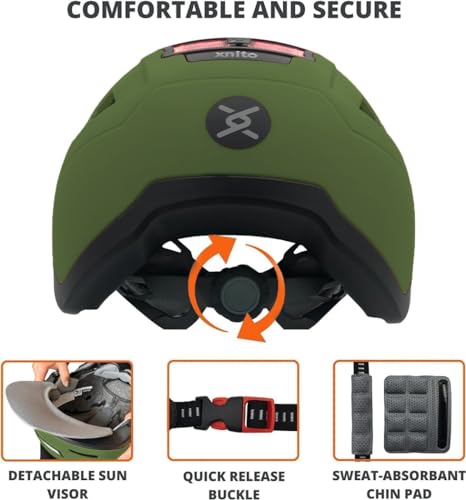 XNITO Bike Helmet with LED Lights - Urban Bicycle Helmet for Adults, Men & Women - CPSC & NTA-8776 Dual Certified - Class 3 E-Bikes, Scooters, Onewheel, Commuter, Mountain - color: Moss, size: Medium