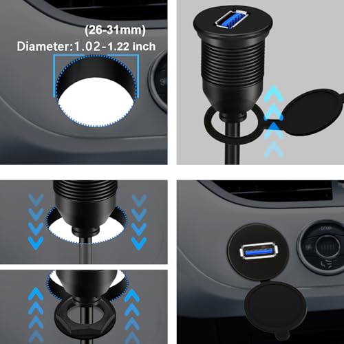 Single Port USB 3.0 Male to Female AUX Car Mount Flush Cable Waterproof Extension for Car Truck Boat Motorcycle Dashboard Panel - 3ft - size: 3ft