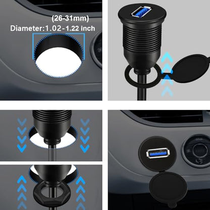 Single Port USB 3.0 Male to Female AUX Car Mount Flush Cable Waterproof Extension for Car Truck Boat Motorcycle Dashboard Panel - 3ft - size: 3ft