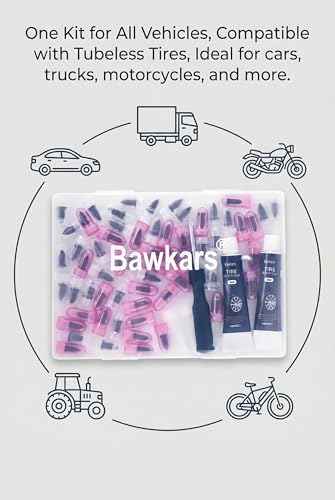 63 PCS Tire Repair Rubber Nails Kit with 2 Tubes of Black Tire Sealant Glue, Screw in Tire Plugs Set for Cars Motorcycles Trucks - size: 63 PCS Tire Sealant Glue Included