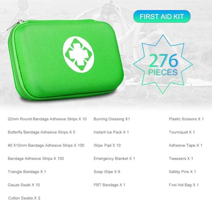 276 Car First Aid Kit for Business, Portable First Aid Kits Travel Szie Emergency Essentials Supplies for Outdoor Activities Skating Boating, Green AMORNING - style: Green-276Pcs