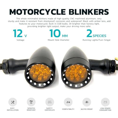 Rich Choices 2pcs Amber CNC Motorcycle Bullet LED Turn Signal Light Blinker Indicator Front Rear Tail Light Compatible with Honda HarleyYamaha Suzuki Kawasaki - color: Amber Light