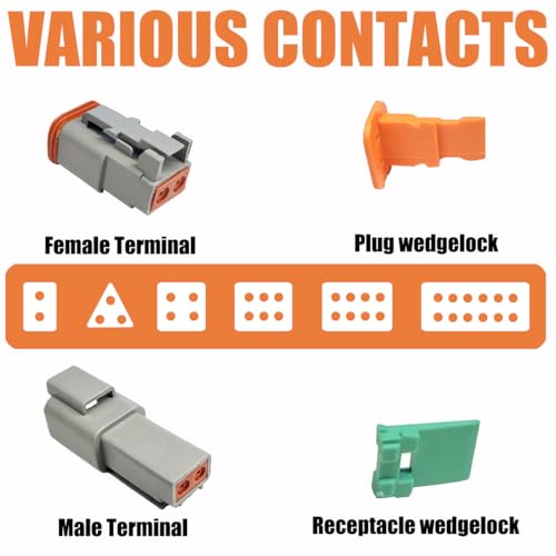 104PCS 2 Pin Way Deutsch DT Gray Connector 12 Set,Size 16 Stamped Contacts 14-20AWG Waterproof Electrical Wire Connector with Seal Plug for Truck, Off-Road Vehicles, Marine, Motorcycle Wiring - size: 2 Pin (12set)