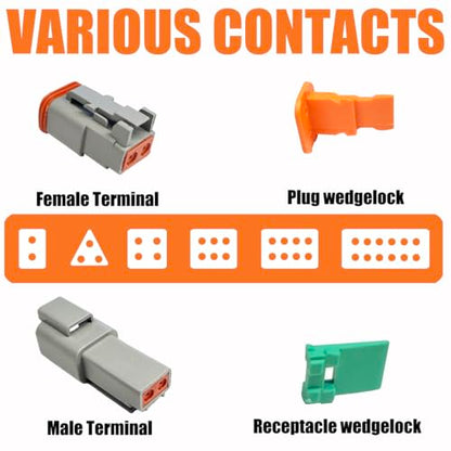 8 Pin Way Deutsch DT Gray Connector 6 Set,Size 16 Stamped Contacts 14-20AWG Waterproof Electrical Wire Connector with Seal Plug for Truck, Off-Road Vehicles, Marine, Motorcycle Wiring - size: 8 Pin (6set)