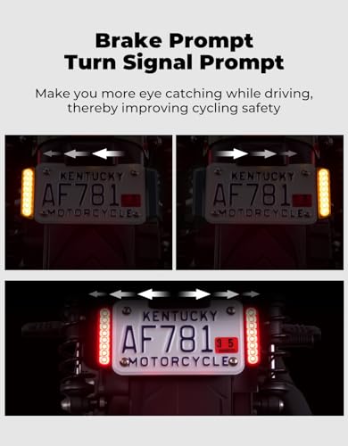 KEMIMOTO Universal Motorcycle Brake Light with Turn Signals 12V Compact Dual Color Dirt Motorcycle Tail Light License Plate Indicator Light Waterproof, Black