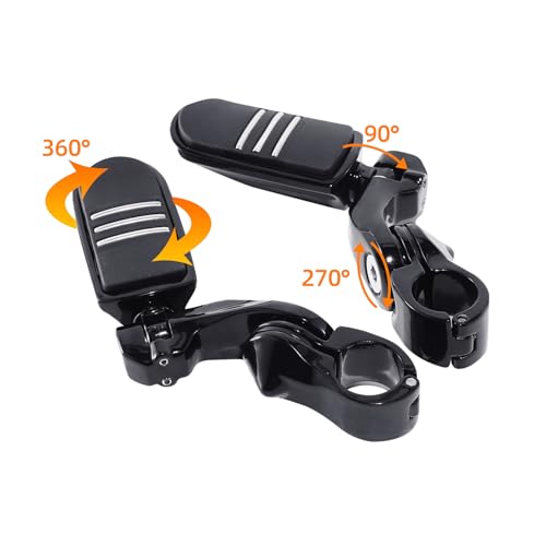 SLMOTO Streamliner Footpegs+Short Angled Adjustable Highway Peg Mount Kit Fits for Street Glide Road King Electra Glide with 1.25" Engine Guard 1 1/4 Highway Bar Black - color: Black