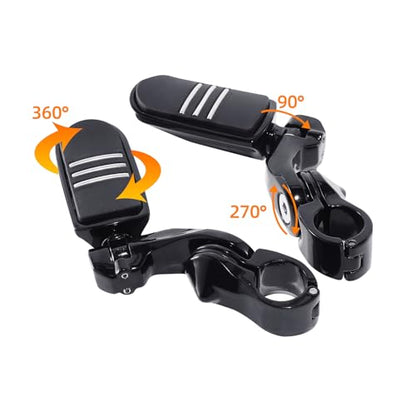 SLMOTO Streamliner Footpegs+Short Angled Adjustable Highway Peg Mount Kit Fits for Street Glide Road King Electra Glide with 1.25" Engine Guard 1 1/4 Highway Bar Black - color: Black