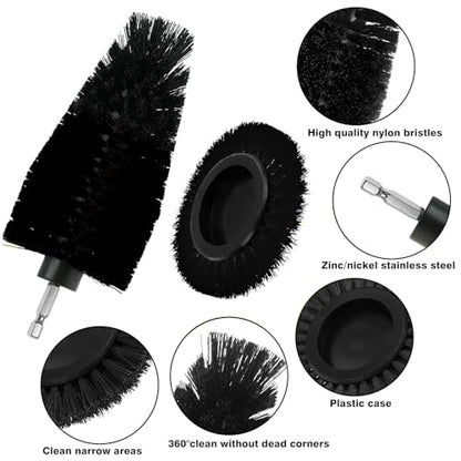 8 Pcs Drill Brush Attachment Set, Power Cleaning Scrub Brush Kit with Extend Long Attachment, All Purpose Drill Scrub Brushes for Car, Grout, Floor, Tub, Bathroom and Kitchen (Black) - color: Black