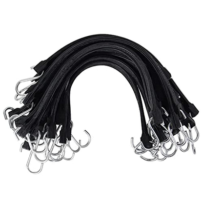 XSTRAP STANDARD 20 Pack 15'' Adjustable Rubber Tarp Straps, EPDM Bungee Cords with Metal S Hooks Tie Down Straps for Outdoor, Tarp Covers, Canvas Canopies, Motorcycle, and Cargo - size: 15''