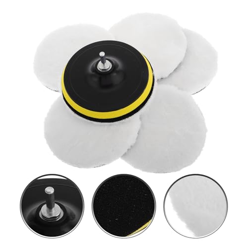 Wool Polishing Buffing Pads with Drill Buffer Adapter Attachment for Fine Polishing Car and Motorcycle Waxing Detailing White Hook and Loop Design