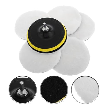 Wool Polishing Buffing Pads with Drill Buffer Adapter Attachment for Fine Polishing Car and Motorcycle Waxing Detailing White Hook and Loop Design