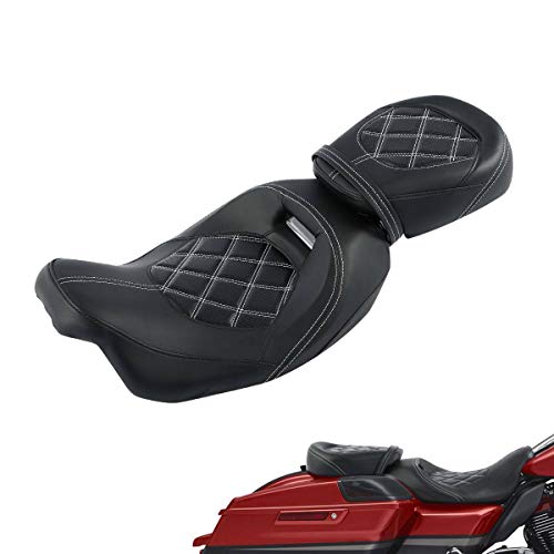 Low-Profile Driver Rider Seat Passenger Pillion Set Fits for Harley Touring 2009-2023 Road King FLHR Street Glide FLHX - color: Seat White