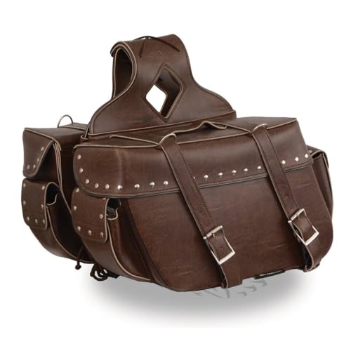 Milwaukee Leather Studded Throw-Over Motorcycle Saddlebags – Synthetic Leather – Universal Fit – Zip-Off - Large - color: MP8335RT-BROWN, size: Large