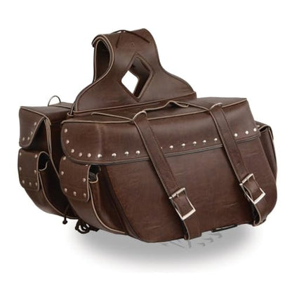 Milwaukee Leather Studded Throw-Over Motorcycle Saddlebags – Synthetic Leather – Universal Fit – Zip-Off - Large - color: MP8335RT-BROWN, size: Large