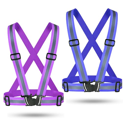 Reflective Vest Running Gear, 2Pack High Visible Safety VES for Cycling Jogging Running Walking, Adjustable for Men Women - color: Blue+Purple