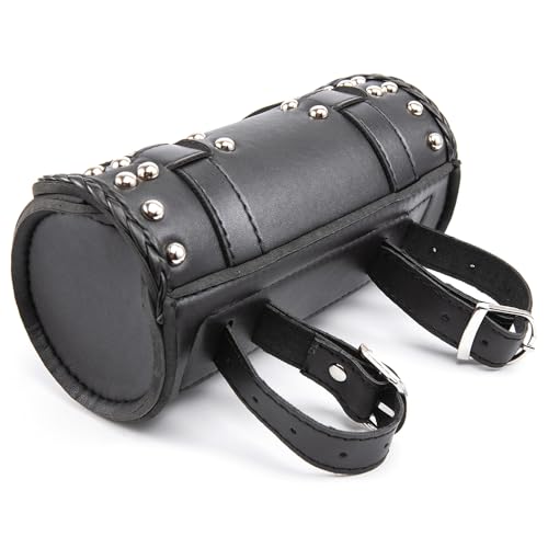 Mini Motorcycle Handlebar Bag Saddlebag Roll Tool Bag for Cafe Racer Bobber Chopper Storage pouch (Black A) - color: Black A