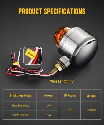 Partsam 1x Glass Watermelon Light Single-Face Amber LED Turn Signal Marker Light, Zinc Alloy Housing Amber Lens Post Mount for Peterbilt Freightliner Semi Truck Trailer, 12V - color: AmberLensAmberLights