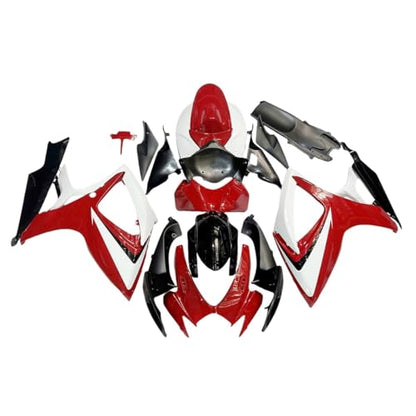 FLPRO Motorcycle Fairings Compatible for Suzuki 06 07 GSXR600 GSXR750 K6 2006 2007 GSX-R600 GSX-R750 Fairing Kit ABS Plastic Injection Bodywork Red White Black Body Kits - color: Red White Black-1