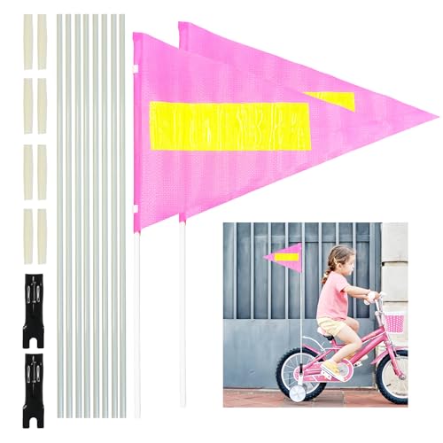 Bike Flags with Pole for Safety 2 Sets, 6-Foot Adjustable Height Sturdy Fiberglass Tear-Resistant Waterproof Orange Safety Flag for Kids Outdoor Cycling Supplies(Pink + Reflective Strip) - color: Pink + Reflective Strip