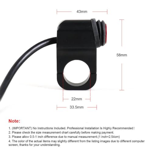 12V Waterproof Motorcycle Handlebar Light Switch Compatible with ATV Headlight Fog Spot On Off Control