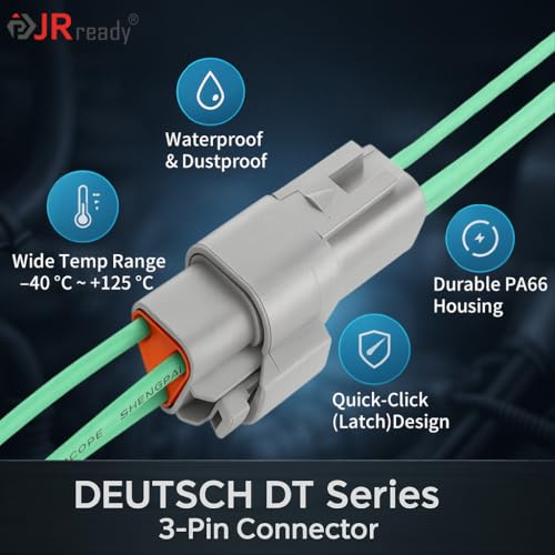 JRready ST6327-3 3 Pin Deutsch DT Gray Connector, Waterproof Electrical Wire Connectors with Size 16 Stamped Contacts and Sealing Plugs for Truck, Motorcycle, Off-Road Vehicles, Marine, Extreme Sports - size: 3Pin 5Pair