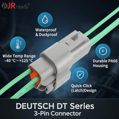 JRready ST6327-3 3 Pin Deutsch DT Gray Connector, Waterproof Electrical Wire Connectors with Size 16 Stamped Contacts and Sealing Plugs for Truck, Motorcycle, Off-Road Vehicles, Marine, Extreme Sports - size: 3Pin 5Pair