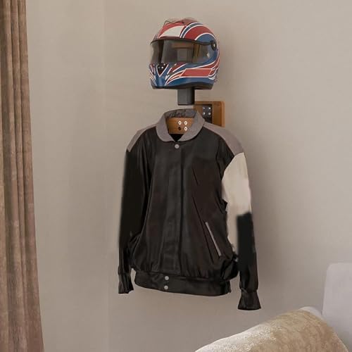 Keenso Motorcycle Helmet Holder, Solid Wood and Iron Wall Mount Hanger for Riding Gear Storage and Display