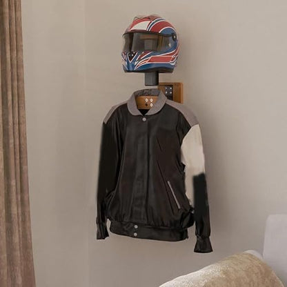 Keenso Motorcycle Helmet Holder, Solid Wood and Iron Wall Mount Hanger for Riding Gear Storage and Display