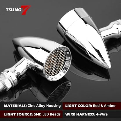 TSUNG 2PCS Motorcycle Rear Turn Signals LED Bullet Blinkers Tail Light Small Universal for Cruiser Chopper Bobber Cafe Racer Street Bike (SMD-Chrome-Red&Amber) - color: SMD-Chrome-Red&Amber