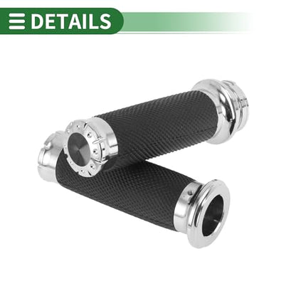 0.98"x0.98" Universal Motorcycle Hand Grips Cover Non Slip Aluminum Rubber Handlebar Grips for Motorcycle Scooter Bicycle Black Silver Tone 1 Pair - color: Black +Silver Tone