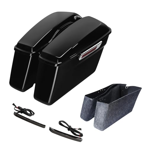 TCT-MOTORPARTS Hard Saddlebags w/LED Turn Signal Light Fit For Harley Touring 2014-2024 Electra Road Street Glide Ultra Limited Road King - color: Standard Vivid Black w/Light #2