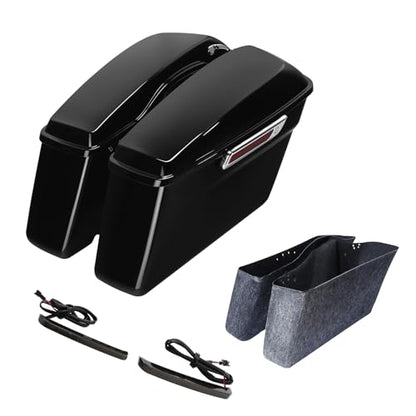 TCT-MOTORPARTS Hard Saddlebags w/LED Turn Signal Light Fit For Harley Touring 2014-2024 Electra Road Street Glide Ultra Limited Road King - color: Standard Vivid Black w/Light #2