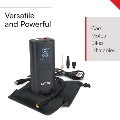 Viair Every Vehicle Carry EVC25 - rechargeable, portable compressor - LED gauge w/preset - Tire Inflator ideal for compact & mid-size cars, LT trucks, E-bikes, motorcycles & Inflatables - style: EVC25