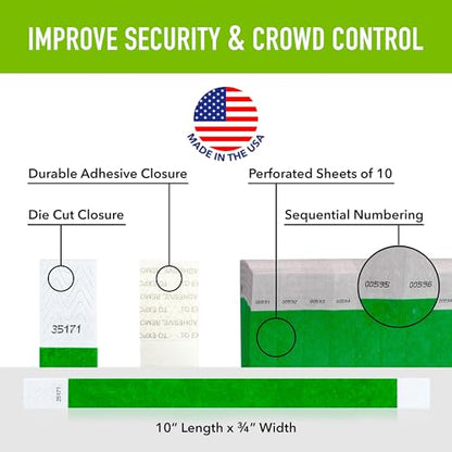 1,000 WristCo Kelly Green Tyvek Wristbands for Events - Comfortable Tear Resistant Paper Bracelets ID Wrist Bands for Concerts Festivals Admission Party Identification - color: Kelly Green