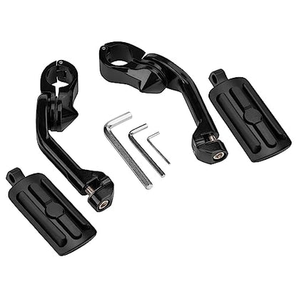 Motorcycle 1.25" Long Angled Highway Footpegs Adjustable Foot Pegs Footrests with Clamps Mounts kit Compatible with Harley Touring Sportster Softail Road Glide with 1 1/4 inch Engine Guard