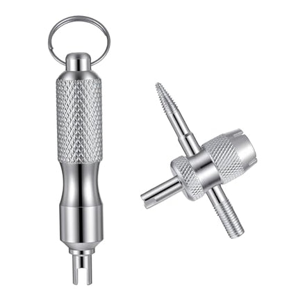 2 PCS Valve Stem Tool Keychain & 4-in-1 Tire Valve Core Removal Tool, Stainless Steel Portable Valves Core Disassembly and Repair Tools for Bicycle Car Motorcycle Repair Install Accessory