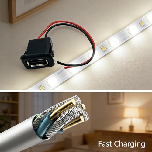 2/4/6PCS 2Pin USB 2.0 USB Female Pigtail Cable Power Jack DC 5V 3A Charging Port Connector Charge Interface with Open Cable USB Charger Flush Mount Socket for DIY Repairing (4)