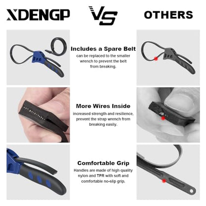 Strap Wrench Set, 2pcs Adjustable Rubber Strap Wrench, Oil Filter Strap Wrench, Max Diameter 4" and 6" with Rubber Belt, Jar Opener for Weak Hands